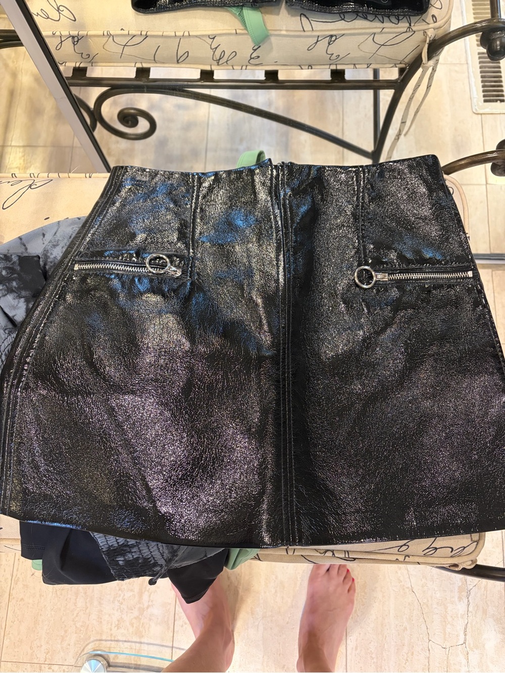 Blank NYC Black Patent Mini Skirt with Zip Ring Accents